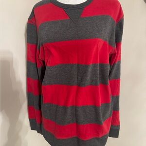 Old Navy Red and Charcoal Gray Striped Long Sleeve Top